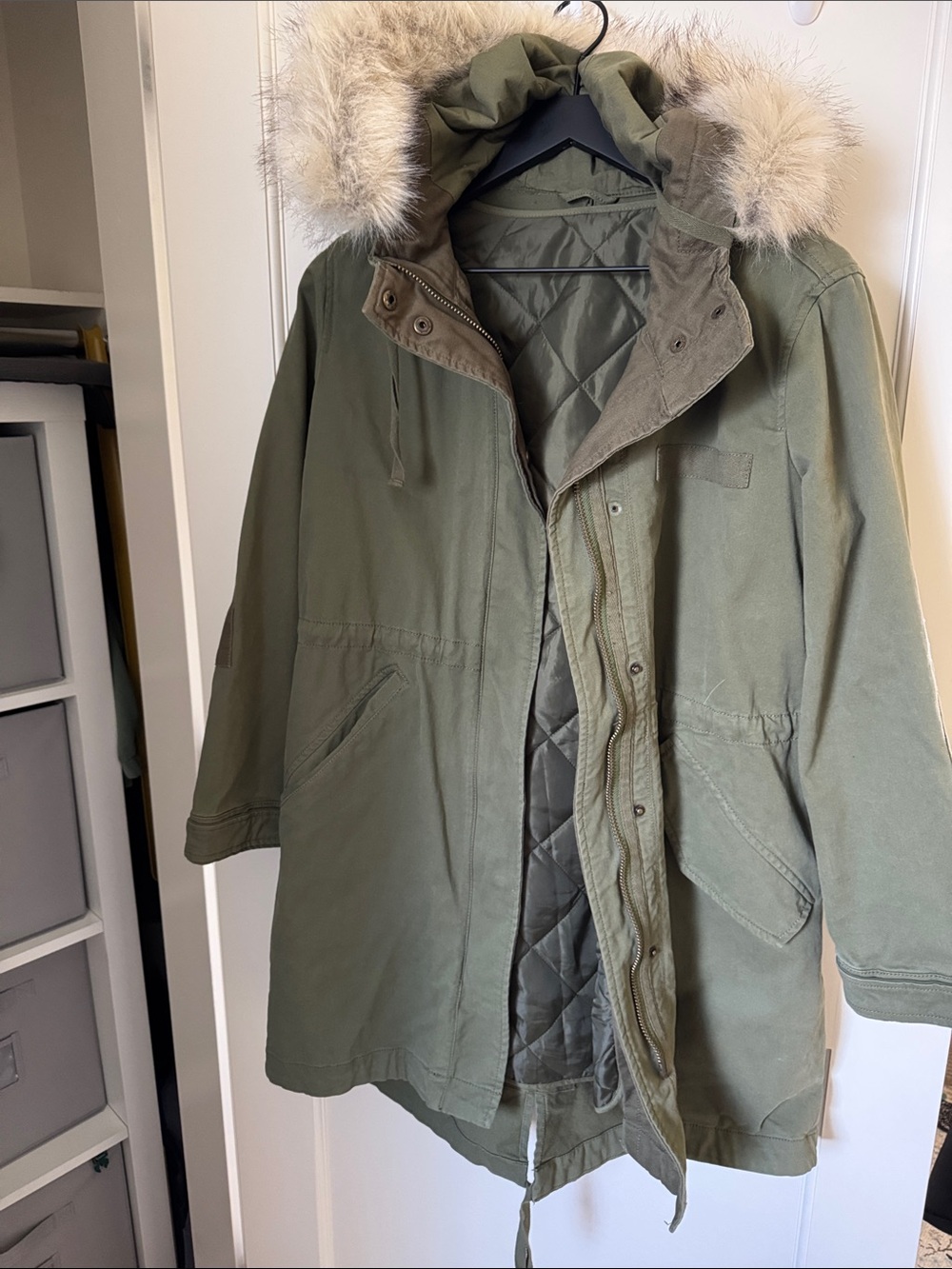 Gap Olive Green womens 2in 1 Parka Jacket with Faux Fur Hood s